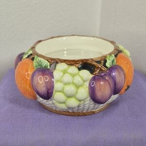 Fitz & Floyd Vtg 1992 Porcelain Embossed Fruit Adorned Bowl Candle Holder
